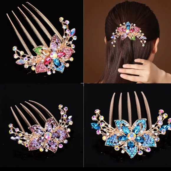 Rhinestone Encrusted Hair Pin Barrette Accessory - Picture 3 of 5